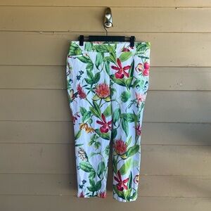 Chico's Tropical Print Cropped Ankle Pants - Size 12 Vacation Resortwear Summer